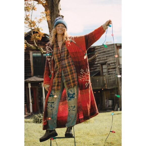 Free People Flurry Wool Cardi Sweater Duster Kimono Cider Combo $328 - Picture 2 of 5